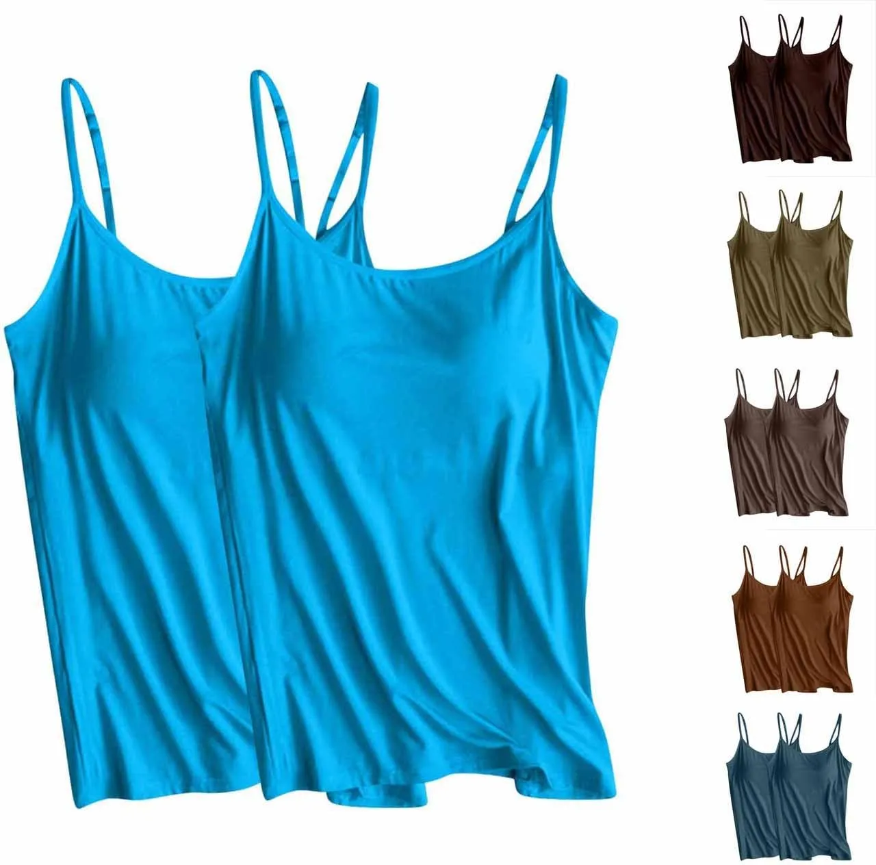 2 Pack Built in Bra Tank Tops for Women Seamless Workout Tops Sleeveless Exercise Yoga Shirts Running Athletic Tanks
