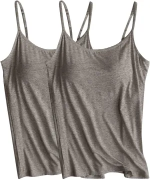 2 Pack Built in Bra Tank Tops for Women Seamless Workout Tops Sleeveless Exercise Yoga Shirts Running Athletic Tanks