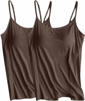 2 Pack Built in Bra Tank Tops for Women Seamless Workout Tops Sleeveless Exercise Yoga Shirts Running Athletic Tanks