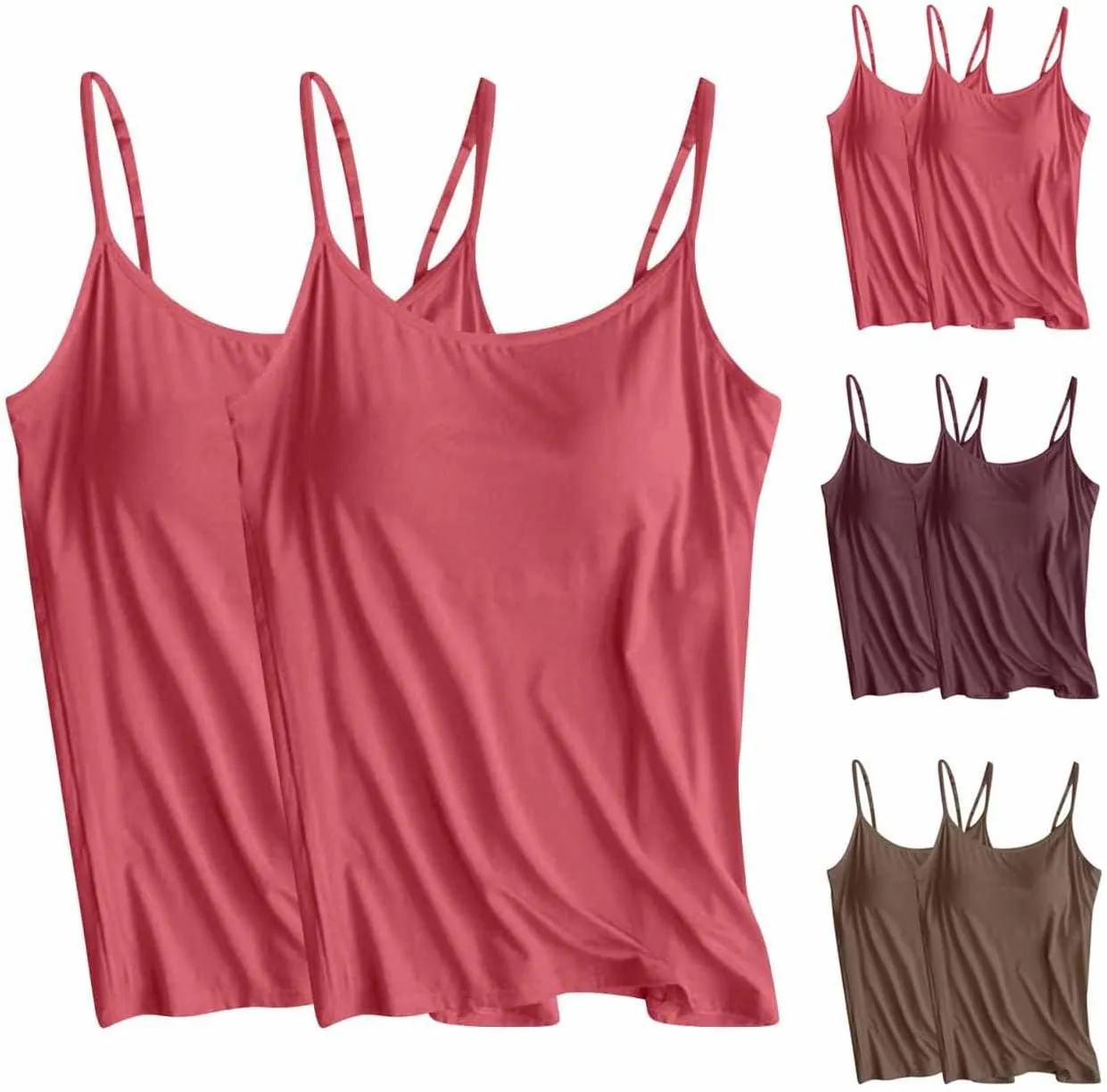 2 Pack Built in Bra Tank Tops for Women Seamless Workout Tops Sleeveless Exercise Yoga Shirts Running Athletic Tanks