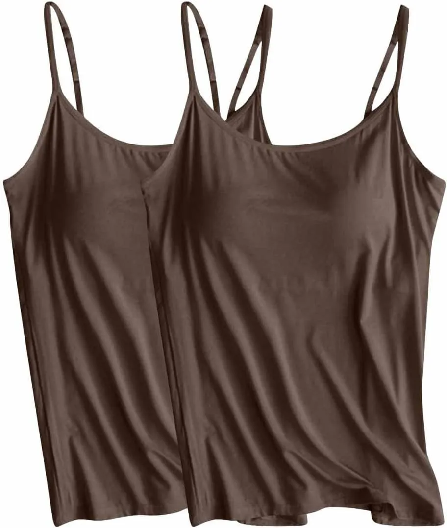 2 Pack Built in Bra Tank Tops for Women Seamless Workout Tops Sleeveless Exercise Yoga Shirts Running Athletic Tanks