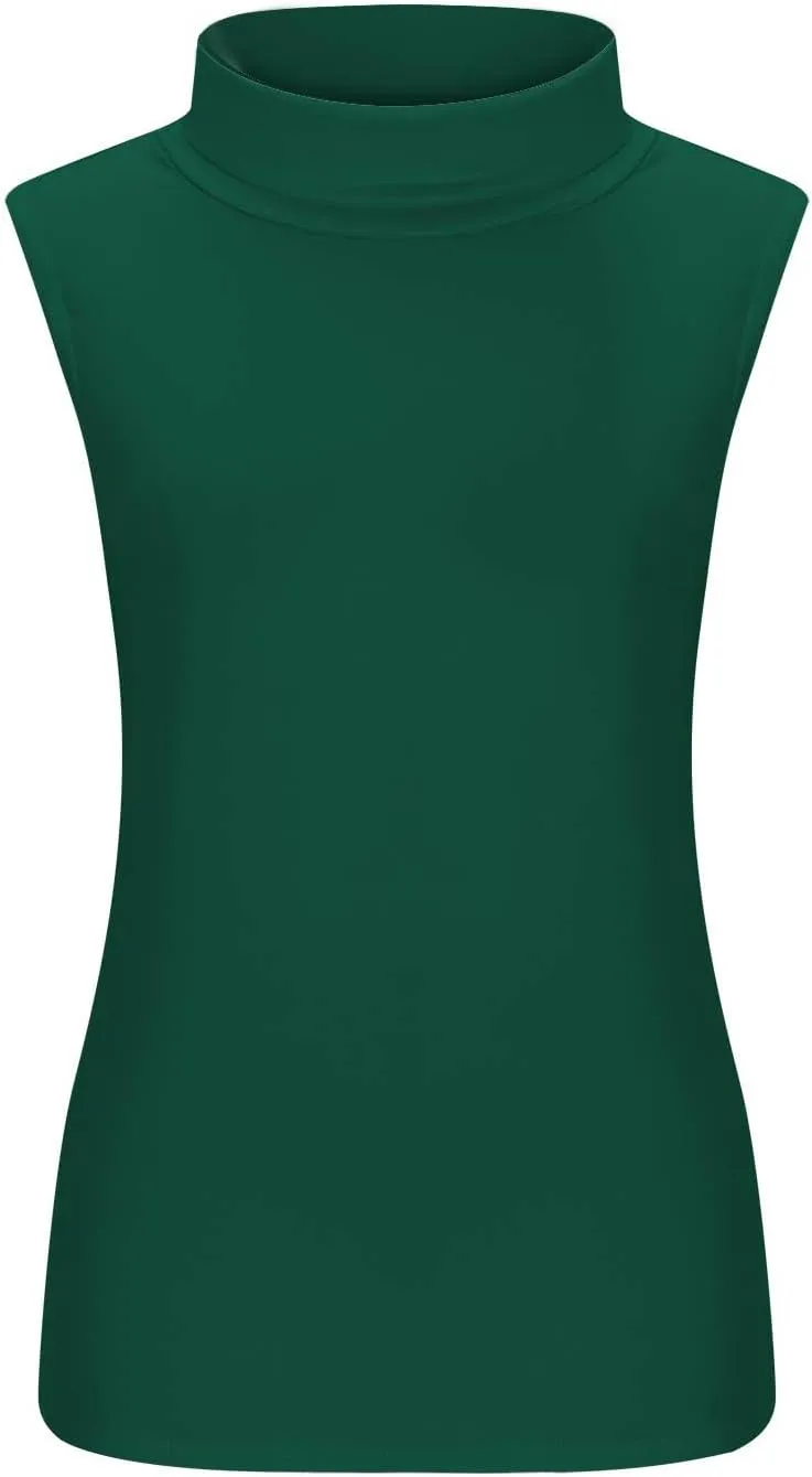 2025 Womens Sleeveless Turtleneck Tops Plus Size Mock High Neck Tank Tops Slim Fitted Undershirt Basic Layer Tees