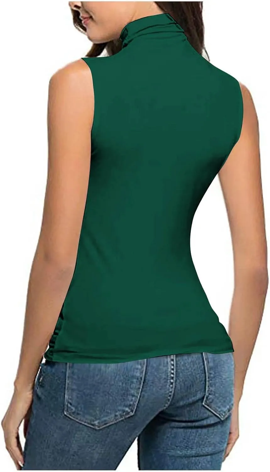 2025 Womens Sleeveless Turtleneck Tops Plus Size Mock High Neck Tank Tops Slim Fitted Undershirt Basic Layer Tees