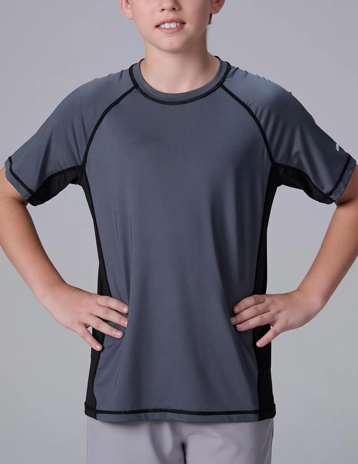 3 Pack Boys' UPF 50  Rash Guard Short Sleeve Swim Shirts, Quick Dry UV Protection Swimwear for Kids