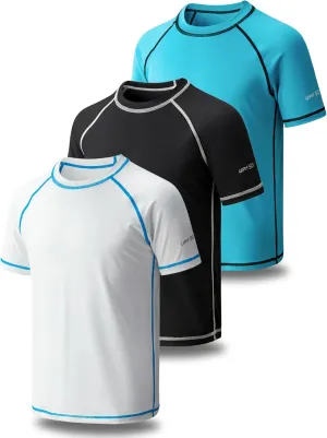 3 Pack Boys' UPF 50  Rash Guard Short Sleeve Swim Shirts, Quick Dry UV Protection Swimwear for Kids