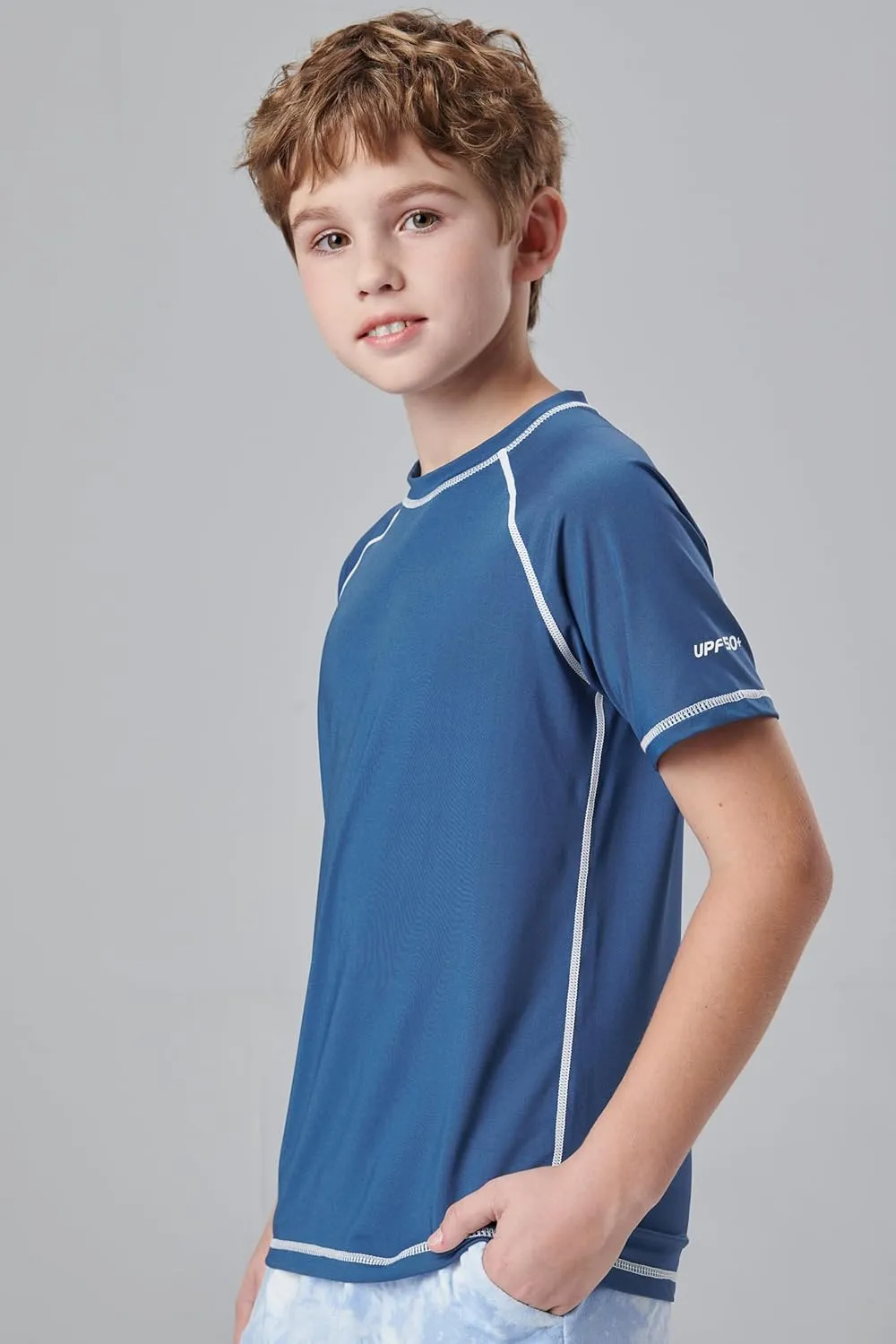 3 Pack Boys' UPF 50  Rash Guard Short Sleeve Swim Shirts, Quick Dry UV Protection Swimwear for Kids