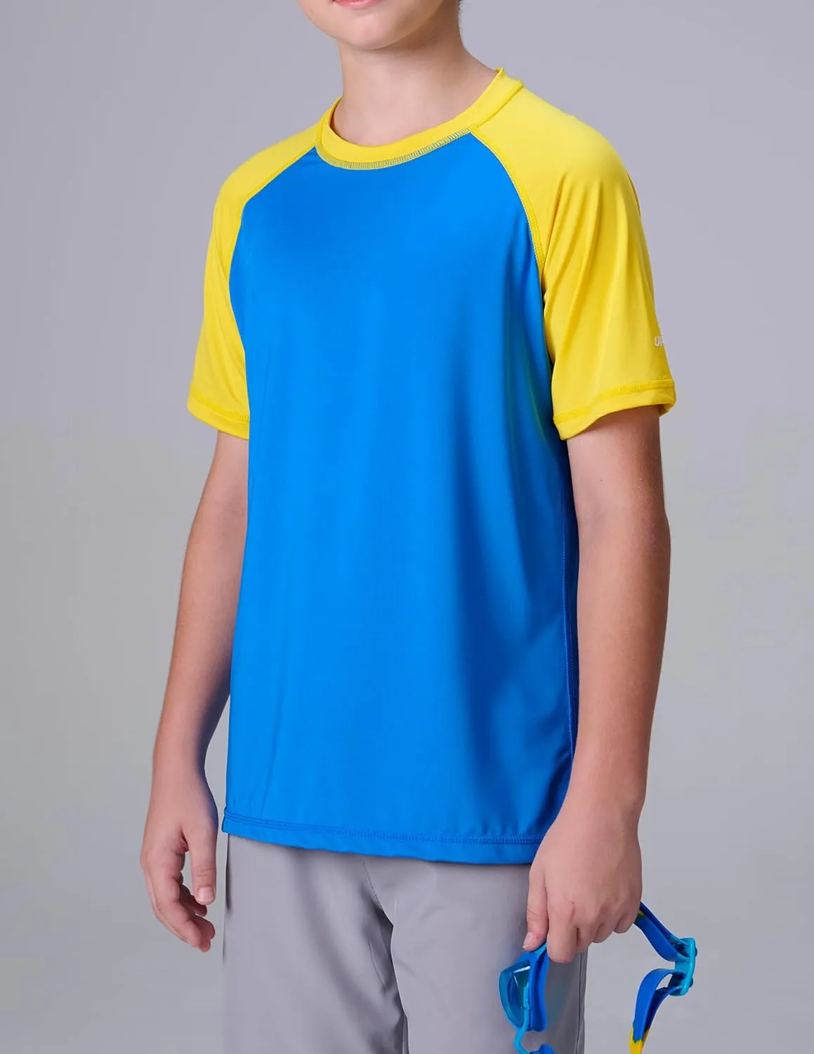 3 Pack Boys' UPF 50  Rash Guard Short Sleeve Swim Shirts, Quick Dry UV Protection Swimwear for Kids