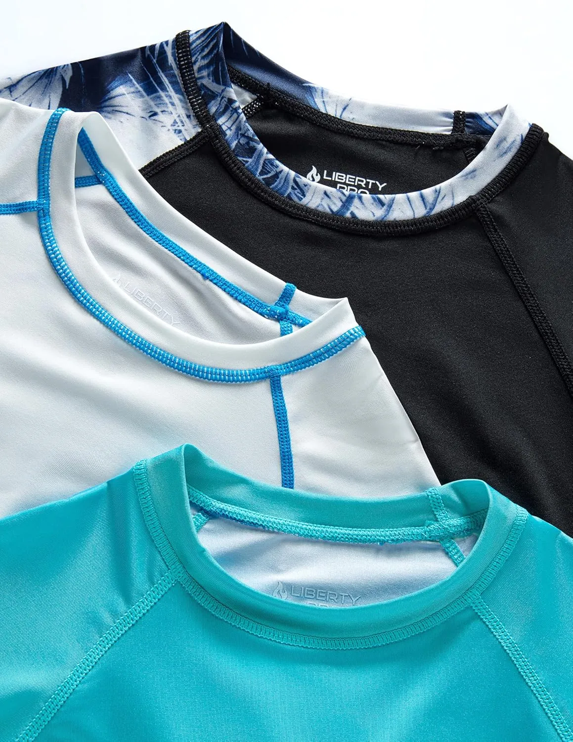 3 Pack Boys' UPF 50  Rash Guard Short Sleeve Swim Shirts, Quick Dry UV Protection Swimwear for Kids