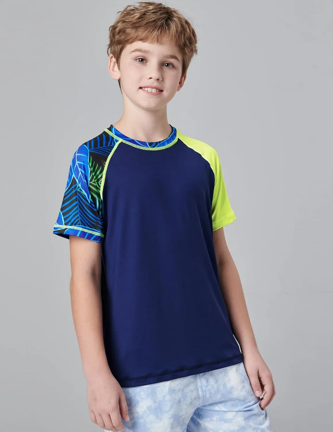 3 Pack Boys' UPF 50  Rash Guard Short Sleeve Swim Shirts, Quick Dry UV Protection Swimwear for Kids