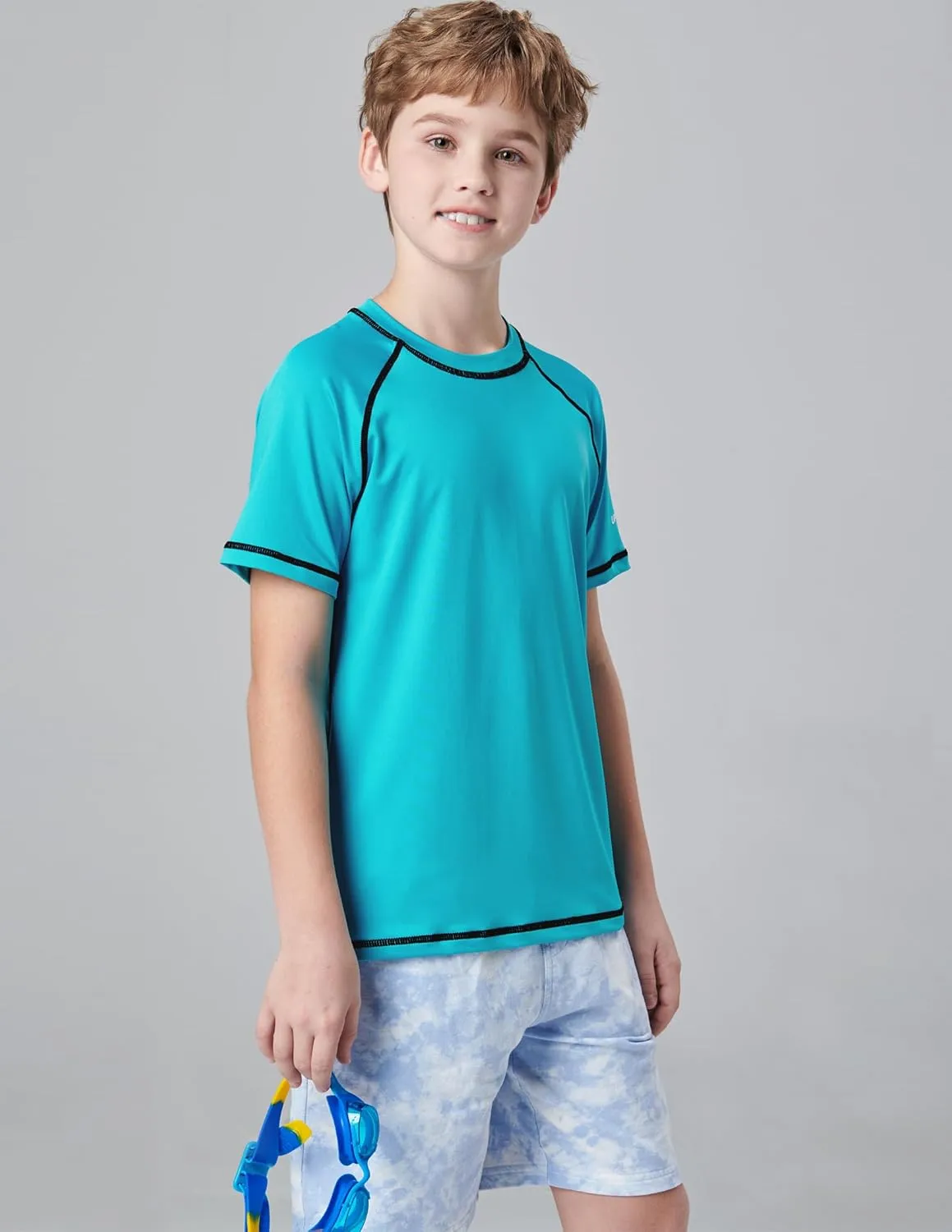 3 Pack Boys' UPF 50  Rash Guard Short Sleeve Swim Shirts, Quick Dry UV Protection Swimwear for Kids