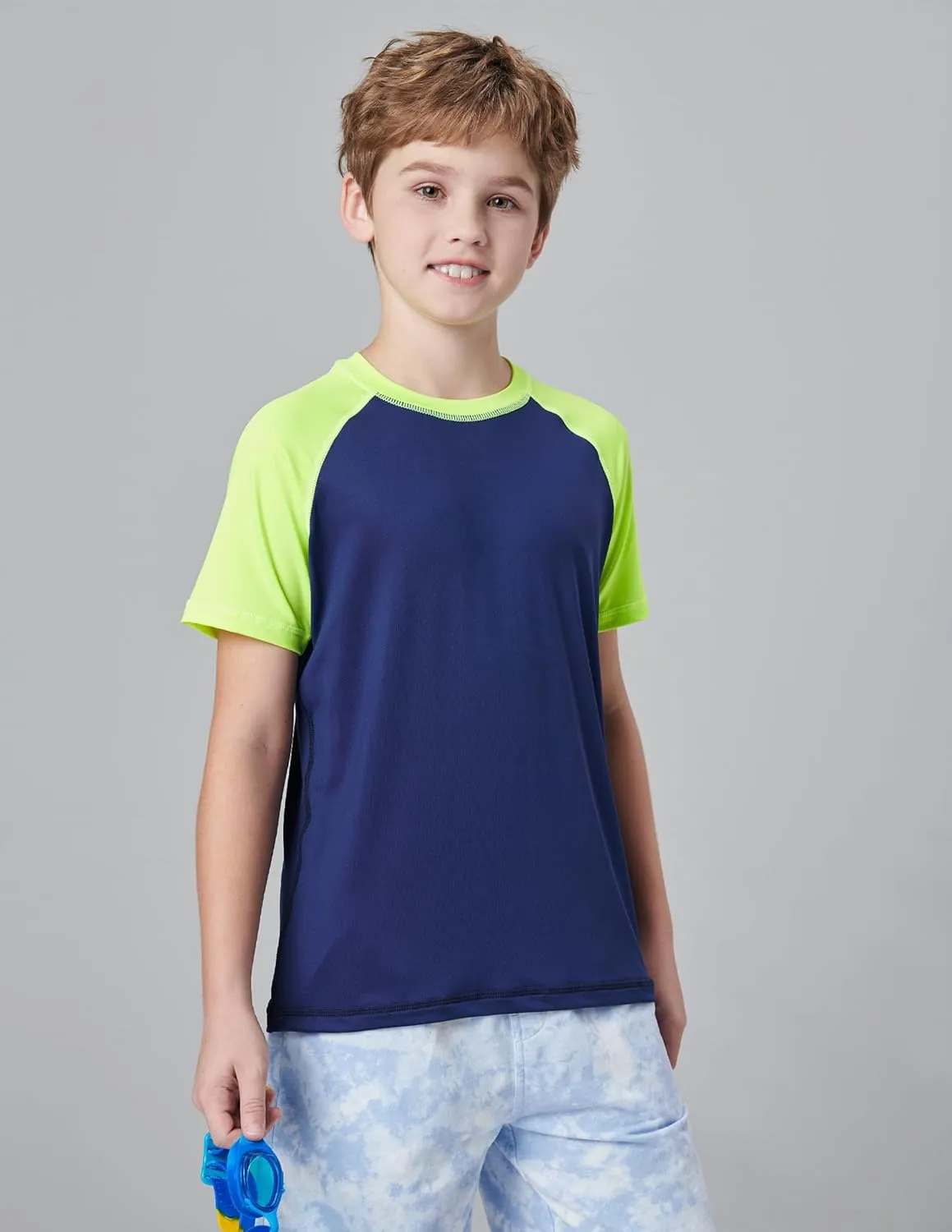 3 Pack Boys' UPF 50  Rash Guard Short Sleeve Swim Shirts, Quick Dry UV Protection Swimwear for Kids