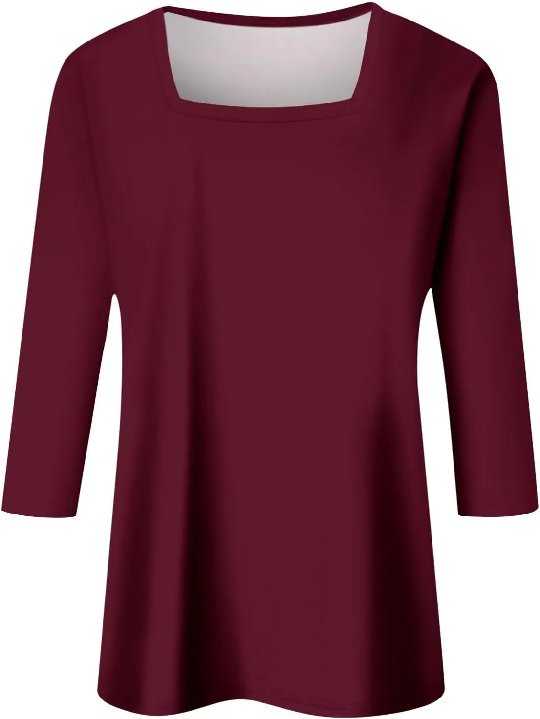 3/4 Sleeve Tops for Women Square Neck Summer T Shirts Casual Dressy Trendy Blouses Color Block Print Loose Fit Tunics