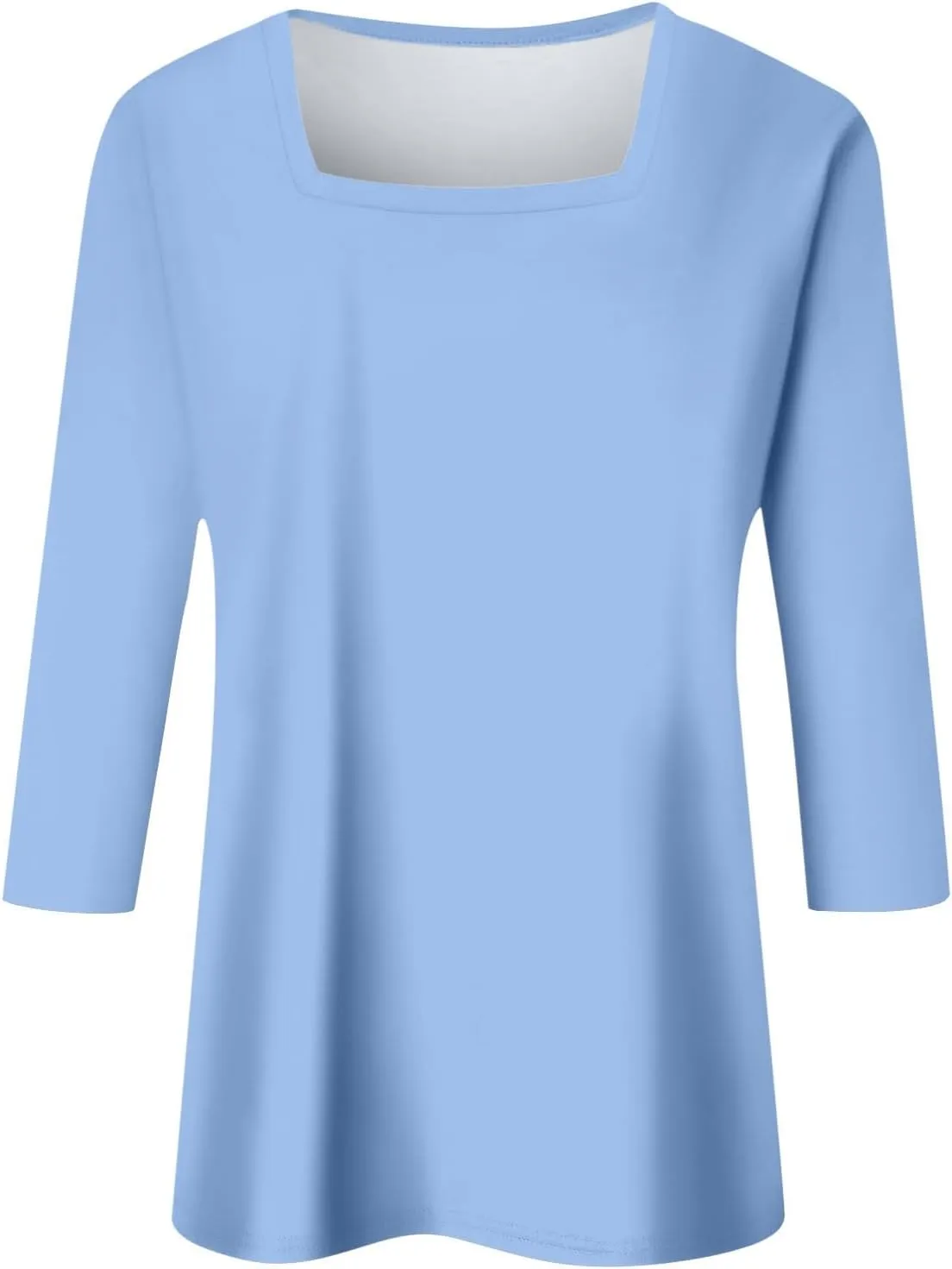 3/4 Sleeve Tops for Women Square Neck Summer T Shirts Casual Dressy Trendy Blouses Color Block Print Loose Fit Tunics