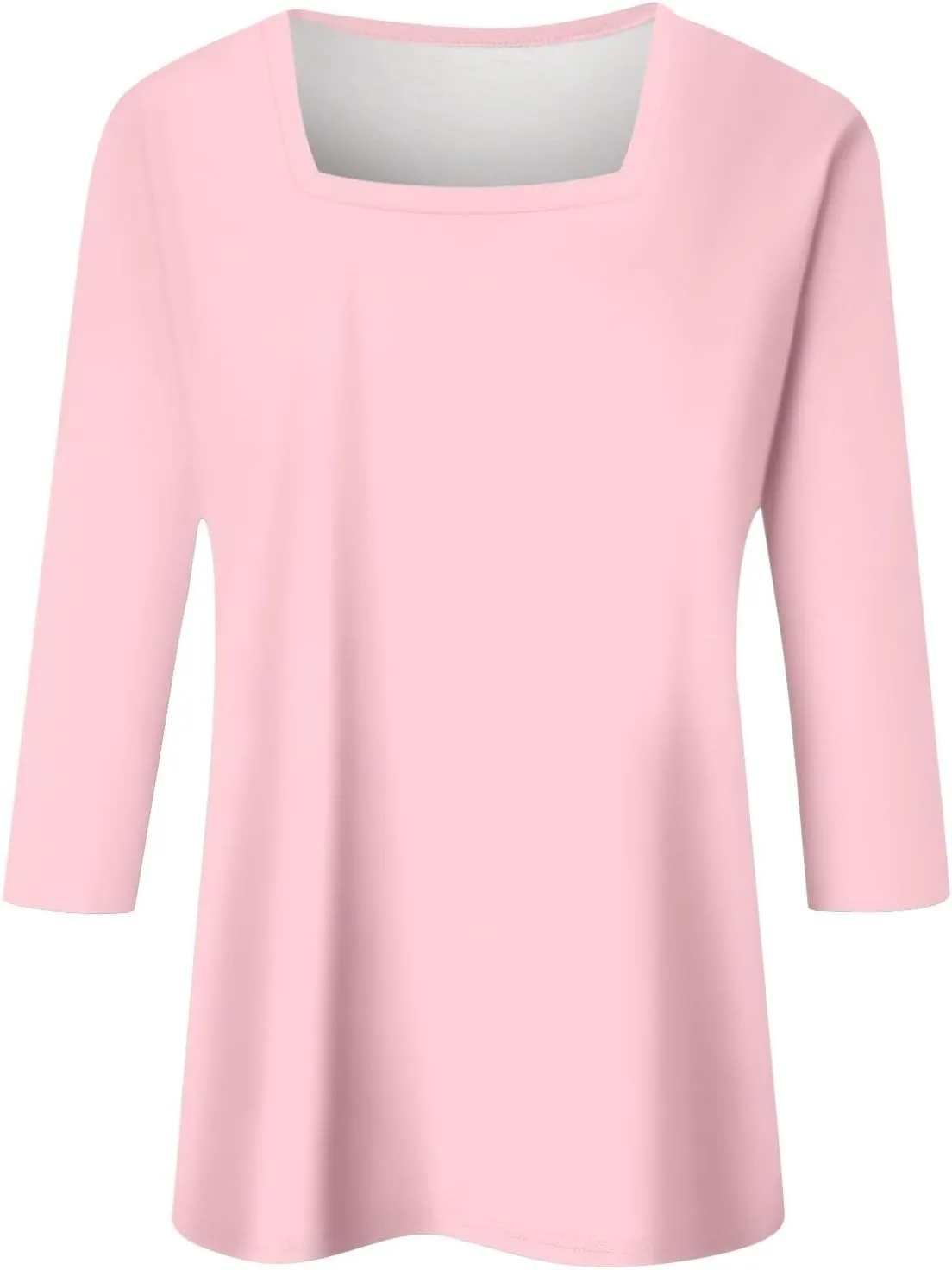 3/4 Sleeve Tops for Women Square Neck Summer T Shirts Casual Dressy Trendy Blouses Color Block Print Loose Fit Tunics