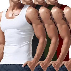 4 Pack Men's Athletic Compression Shirts Sleeveless Workout Slimming Tank Tops Sports Base Layer Running Basketball