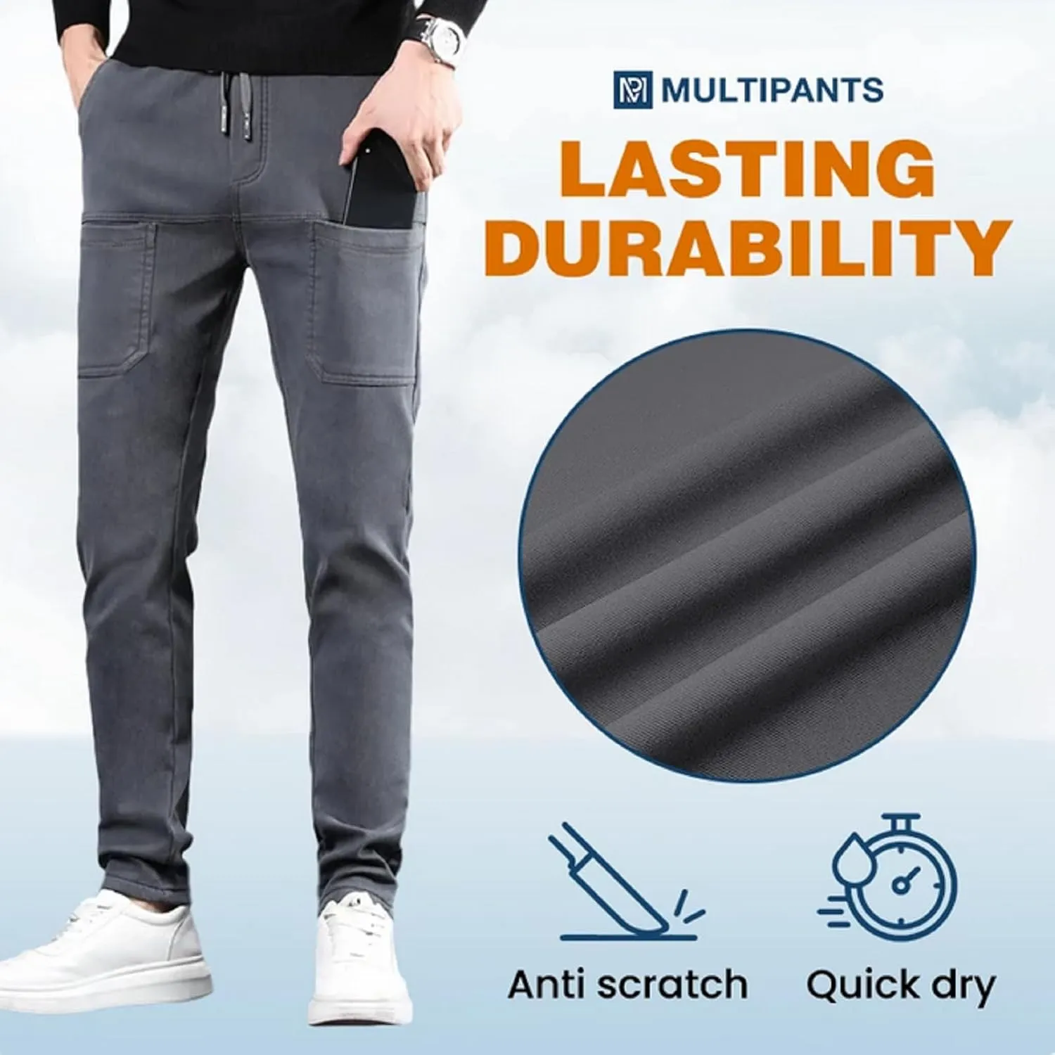 Acegents Cargo Pants High Stretch Multi-Pocket Durable Cargo Pants Multipants for Men Plus Size Solid Color Long Pants