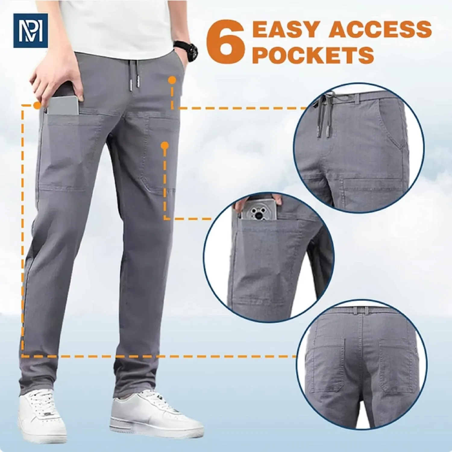 Acegents Cargo Pants High Stretch Multi-Pocket Durable Cargo Pants Multipants for Men Plus Size Solid Color Long Pants