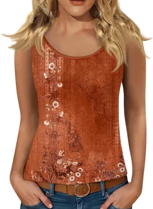 Adjustable Spaghetti Strap Tank Top Plus Size Summer Camisole Crew Neck Stretchy Ribbed Vacation Outfits