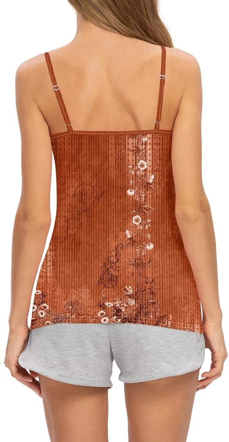 Adjustable Spaghetti Strap Tank Top Plus Size Summer Camisole Crew Neck Stretchy Ribbed Vacation Outfits
