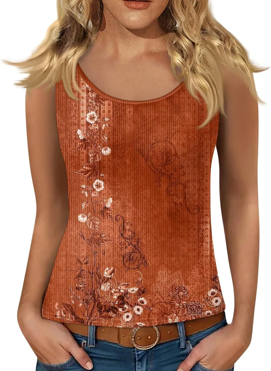 Adjustable Spaghetti Strap Tank Top Plus Size Summer Camisole Crew Neck Stretchy Ribbed Vacation Outfits