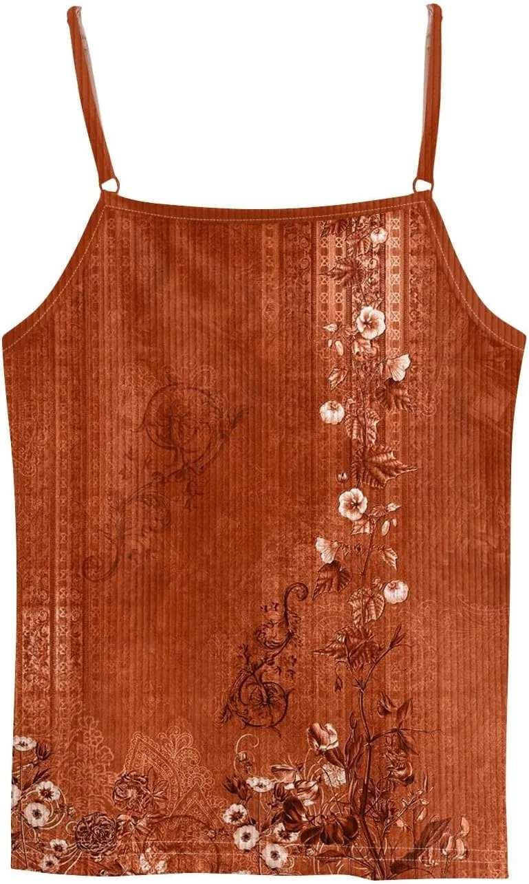 Adjustable Spaghetti Strap Tank Top Plus Size Summer Camisole Crew Neck Stretchy Ribbed Vacation Outfits