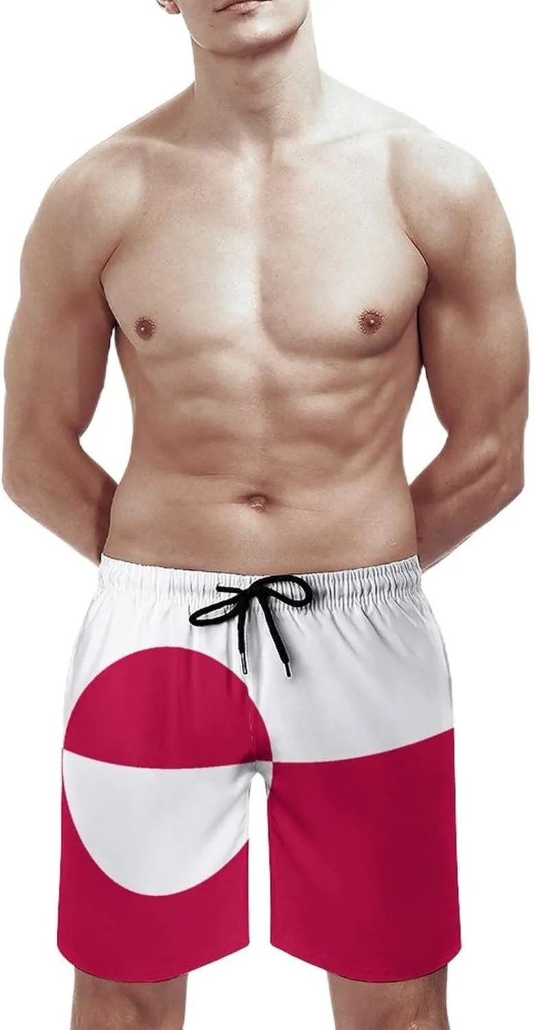 Adugen Origei Greenland Flag Quick Dry Swimming Shorts Surf Men's Quick Dry Beach Swim Trunk XL
