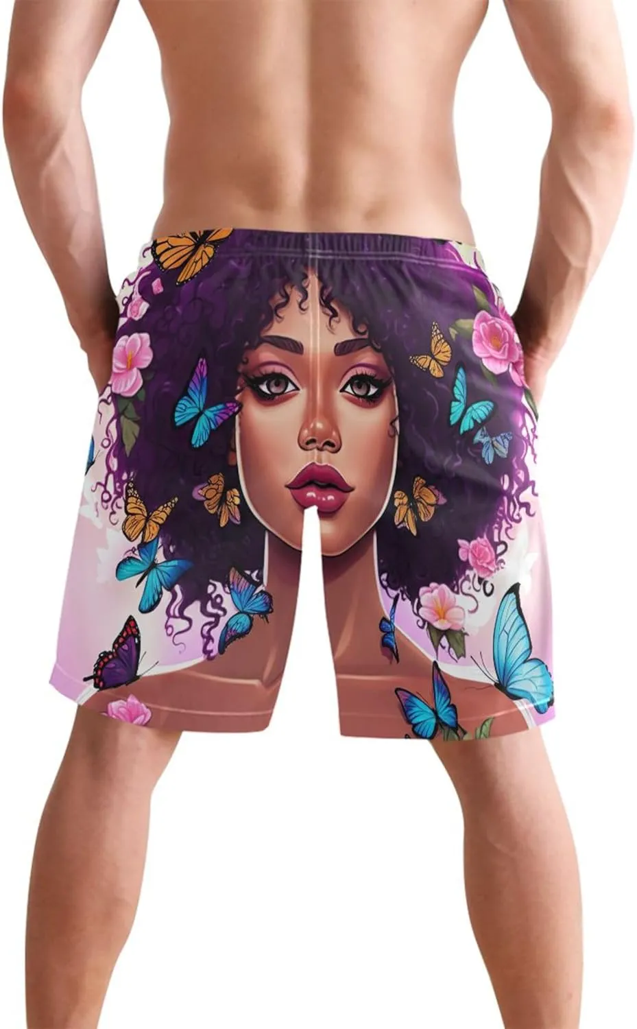 African American Woman Cute Swim Trunks Men Quick Dry Bathing Shorts Surf Mens Swimming Shorts S