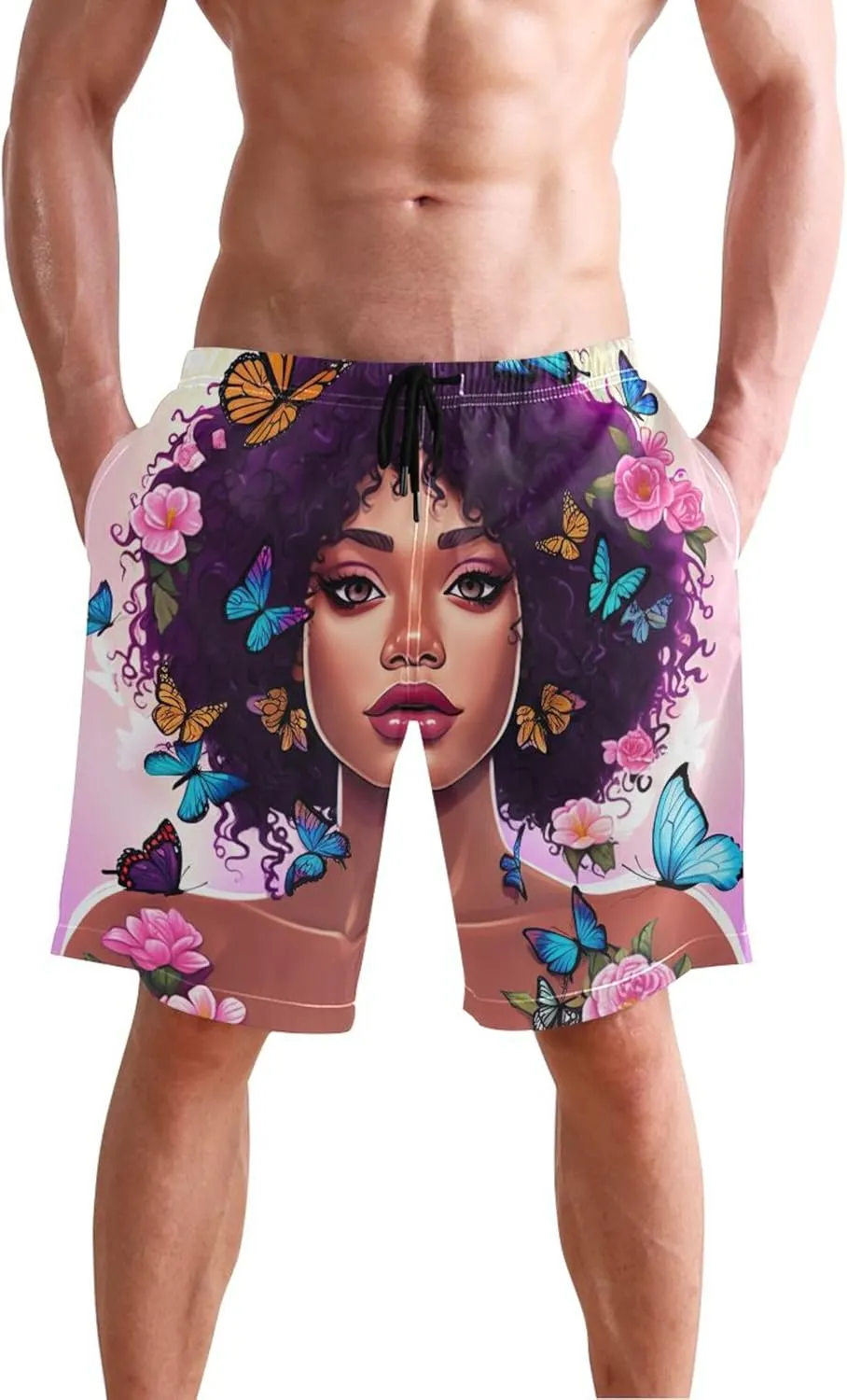 African American Woman Cute Swim Trunks Men Quick Dry Bathing Shorts Surf Mens Swimming Shorts S