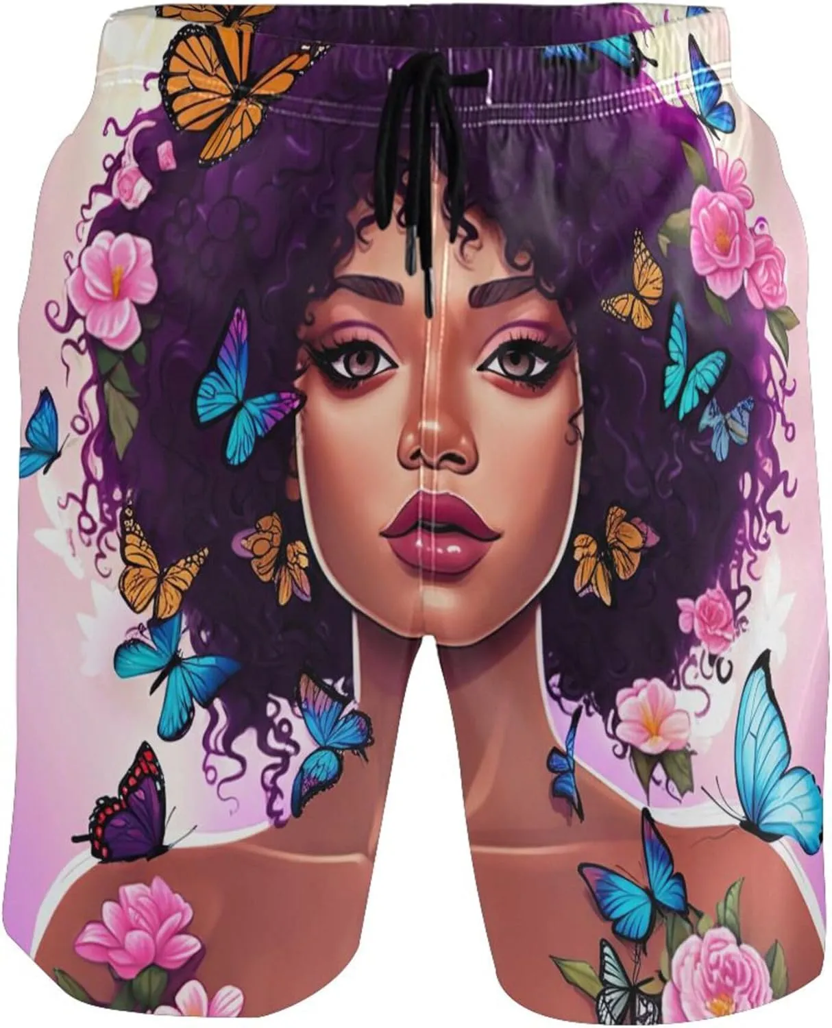 African American Woman Cute Swim Trunks Men Quick Dry Bathing Shorts Surf Mens Swimming Shorts S