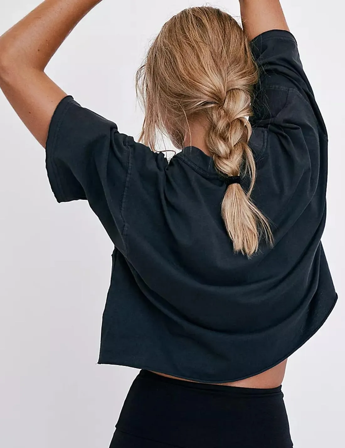 Aiosngyuan Women's Oversized Workout Cropped Tops Fashion Drop Shoulder Short Sleeve Loose Basic Yoga Running T-Shirts