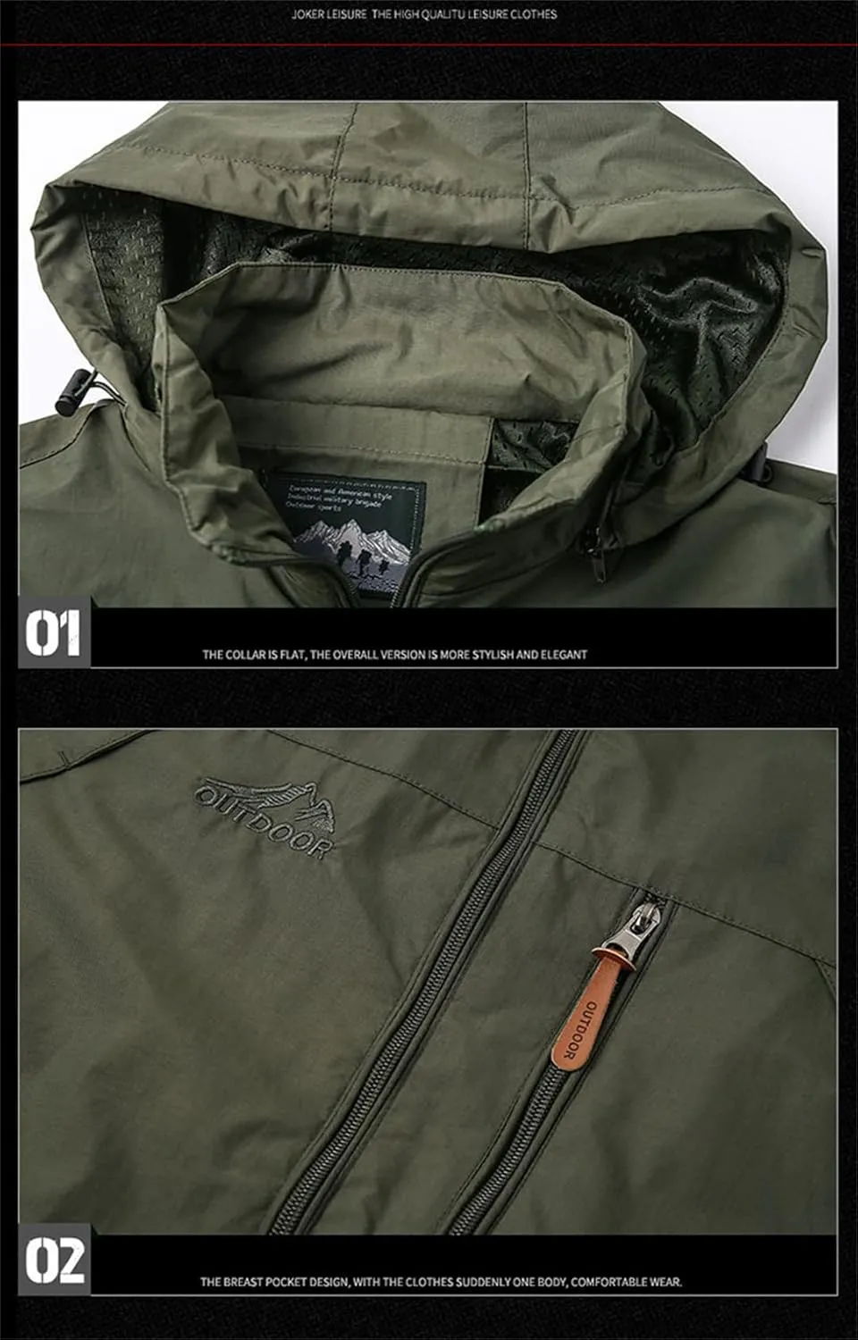 Alloaone Men Waterproof Jackets Hooded Coats Outwears Windbreaker Windproof Spring Autumn Jacket