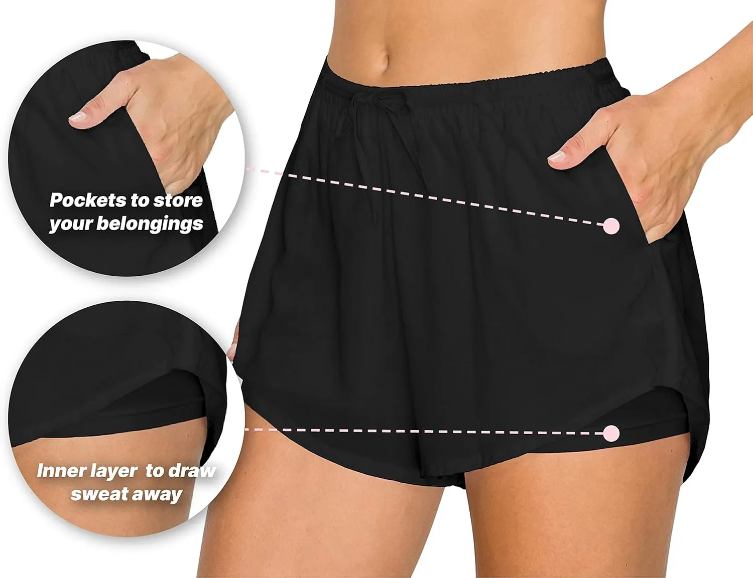 ALWAYS High Waisted Women's Shorts - Inner Layer Quick Dry Athletic Running Shorts