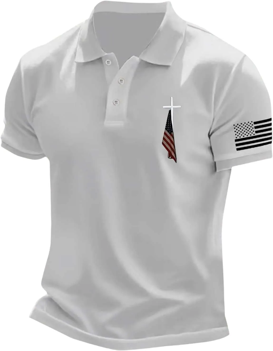 American Flag Polo Shirt for Men 4th of July Patriotic Tee Button Lapel Short Sleeve Top Cross Nail Embroidered Shirt