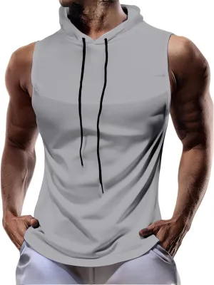 Athletic Hoodies for Men Breathable Comfy Workout Tank Tops Solid Color Drawstring Hoodie Jogger Running Sport Shirts