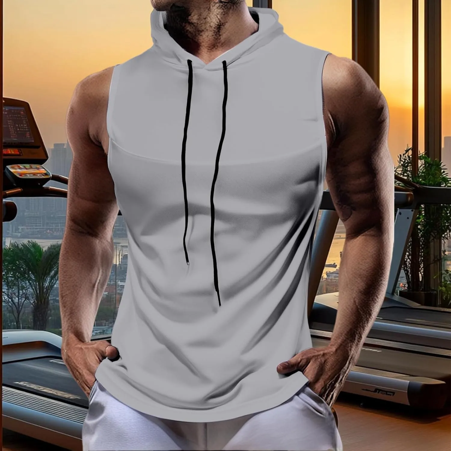 Athletic Hoodies for Men Breathable Comfy Workout Tank Tops Solid Color Drawstring Hoodie Jogger Running Sport Shirts