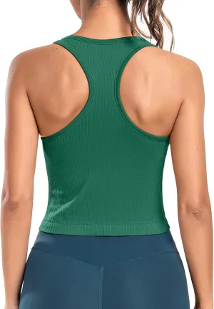ATTRACO Workout Tank Tops for Women with Built in Bra Ribbed Seamless Yoga Tanks Tight Fit