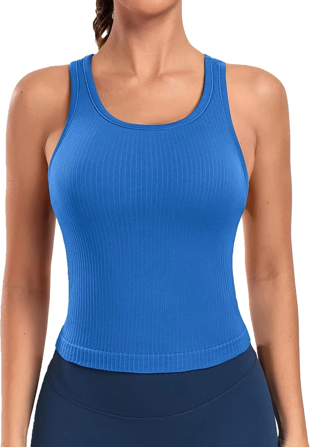ATTRACO Workout Tank Tops for Women with Built in Bra Ribbed Seamless Yoga Tanks Tight Fit