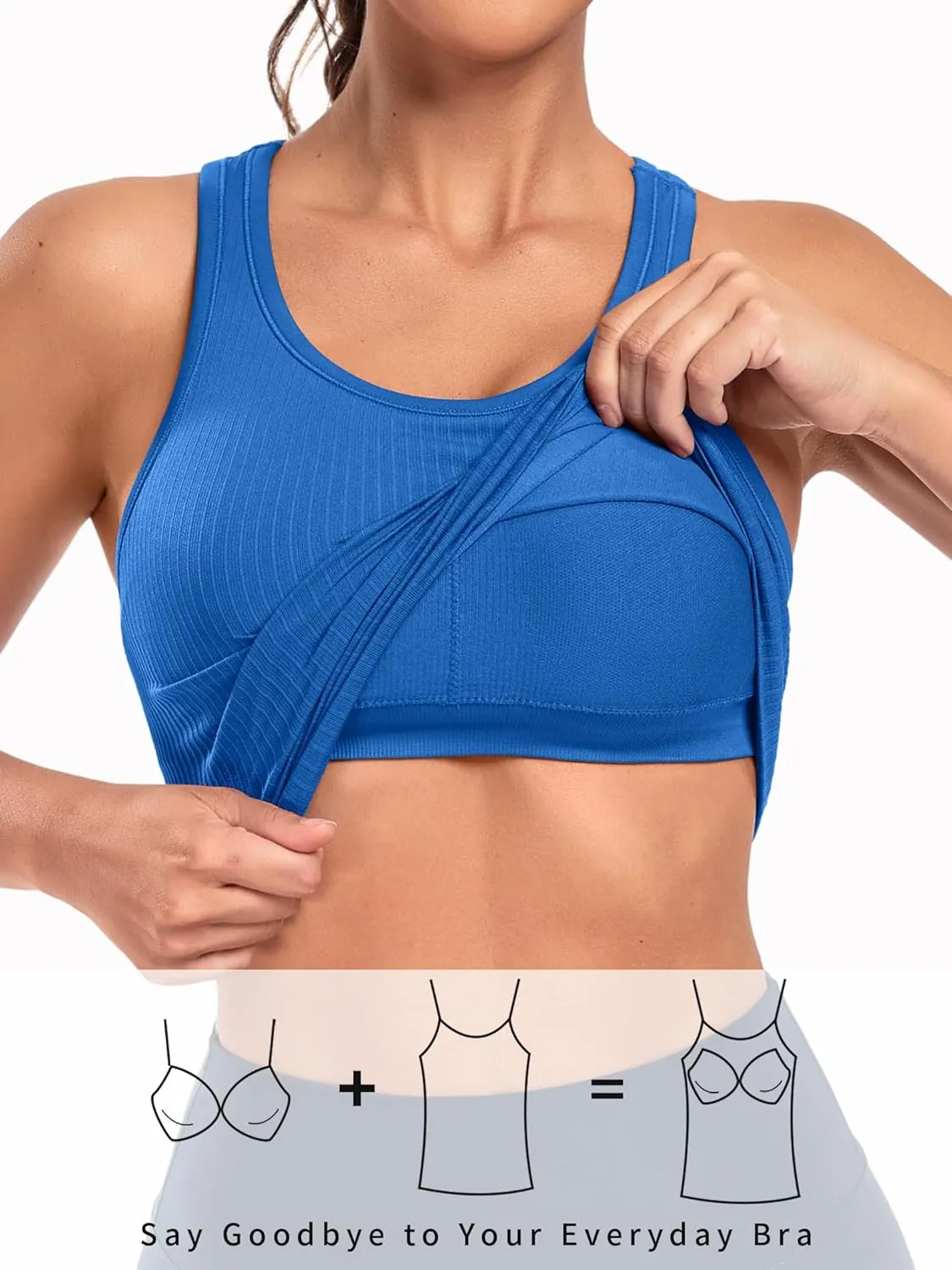 ATTRACO Workout Tank Tops for Women with Built in Bra Ribbed Seamless Yoga Tanks Tight Fit