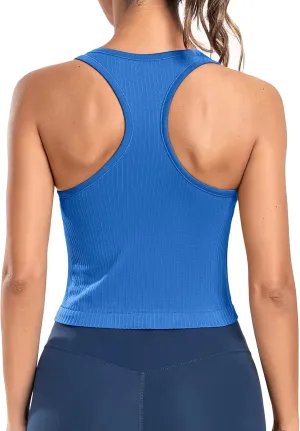 ATTRACO Workout Tank Tops for Women with Built in Bra Ribbed Seamless Yoga Tanks Tight Fit