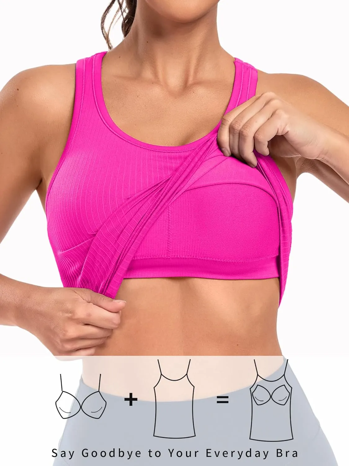 ATTRACO Workout Tank Tops for Women with Built in Bra Ribbed Seamless Yoga Tanks Tight Fit