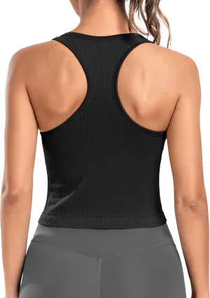 ATTRACO Workout Tank Tops for Women with Built in Bra Ribbed Seamless Yoga Tanks Tight Fit