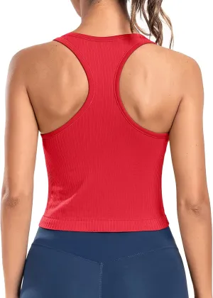 ATTRACO Workout Tank Tops for Women with Built in Bra Ribbed Seamless Yoga Tanks Tight Fit