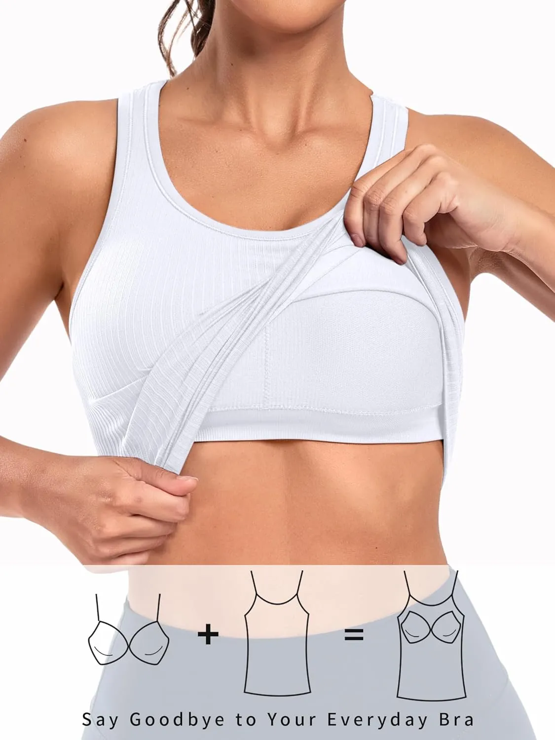 ATTRACO Workout Tank Tops for Women with Built in Bra Ribbed Seamless Yoga Tanks Tight Fit