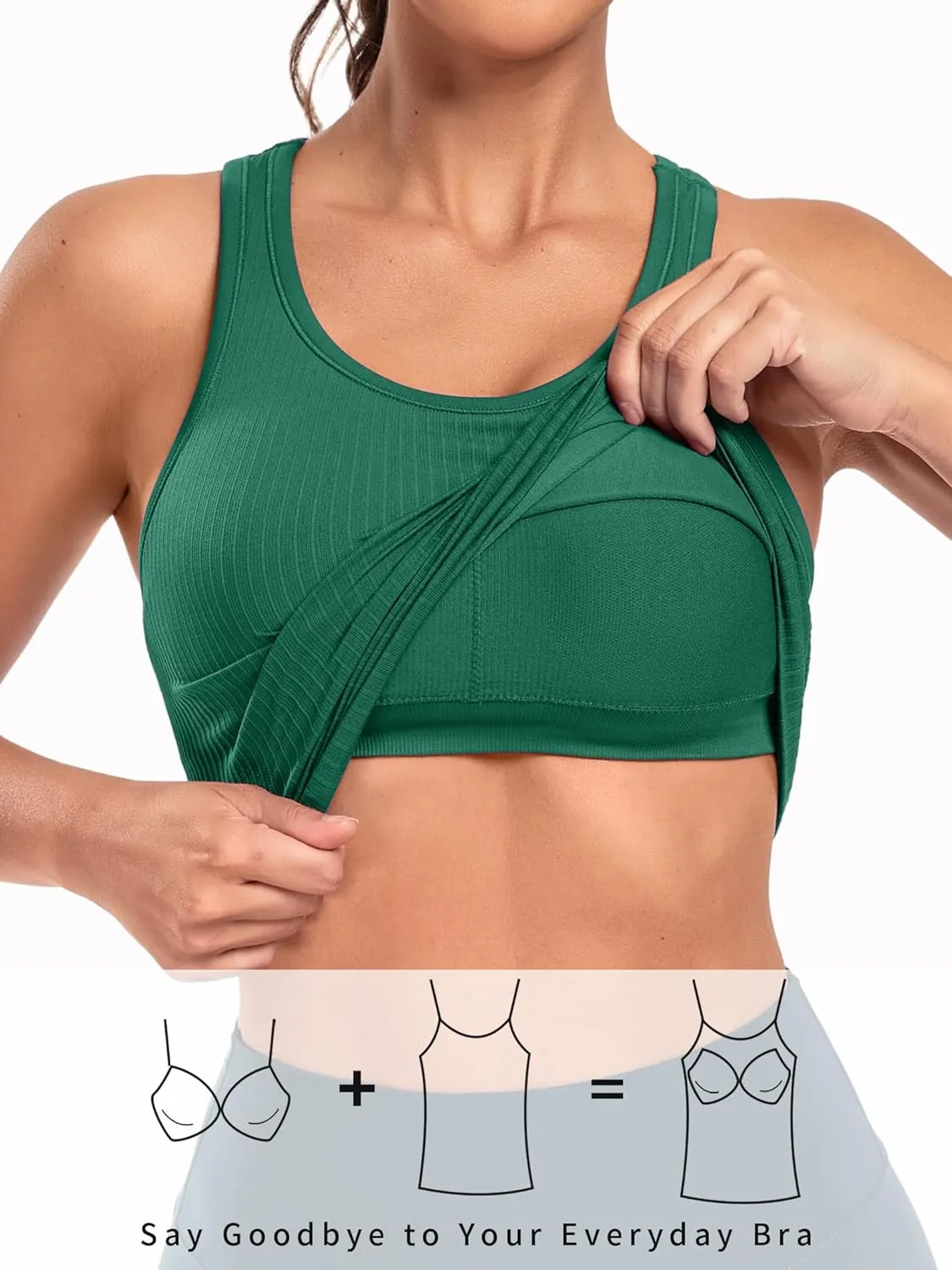 ATTRACO Workout Tank Tops for Women with Built in Bra Ribbed Seamless Yoga Tanks Tight Fit