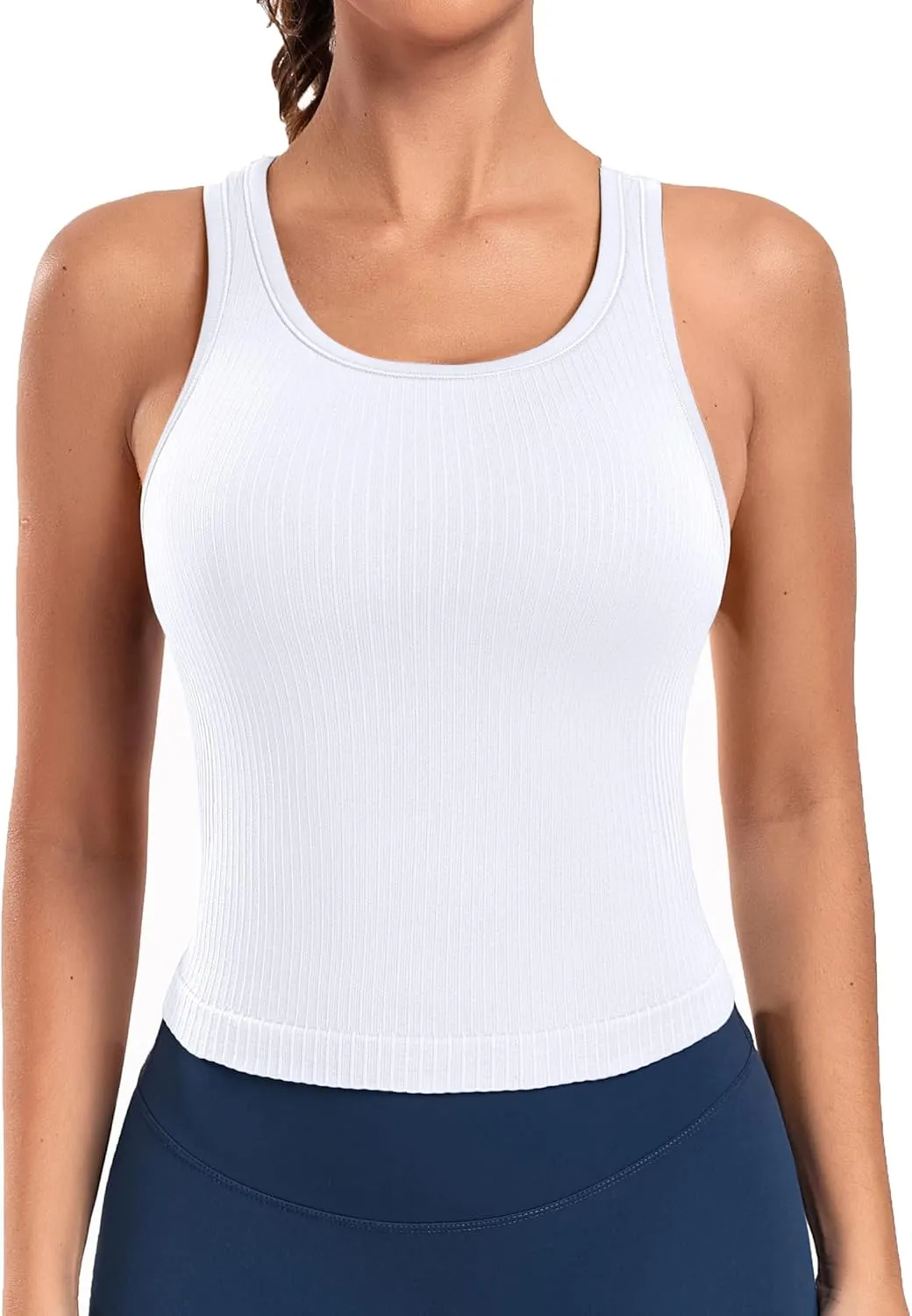 ATTRACO Workout Tank Tops for Women with Built in Bra Ribbed Seamless Yoga Tanks Tight Fit