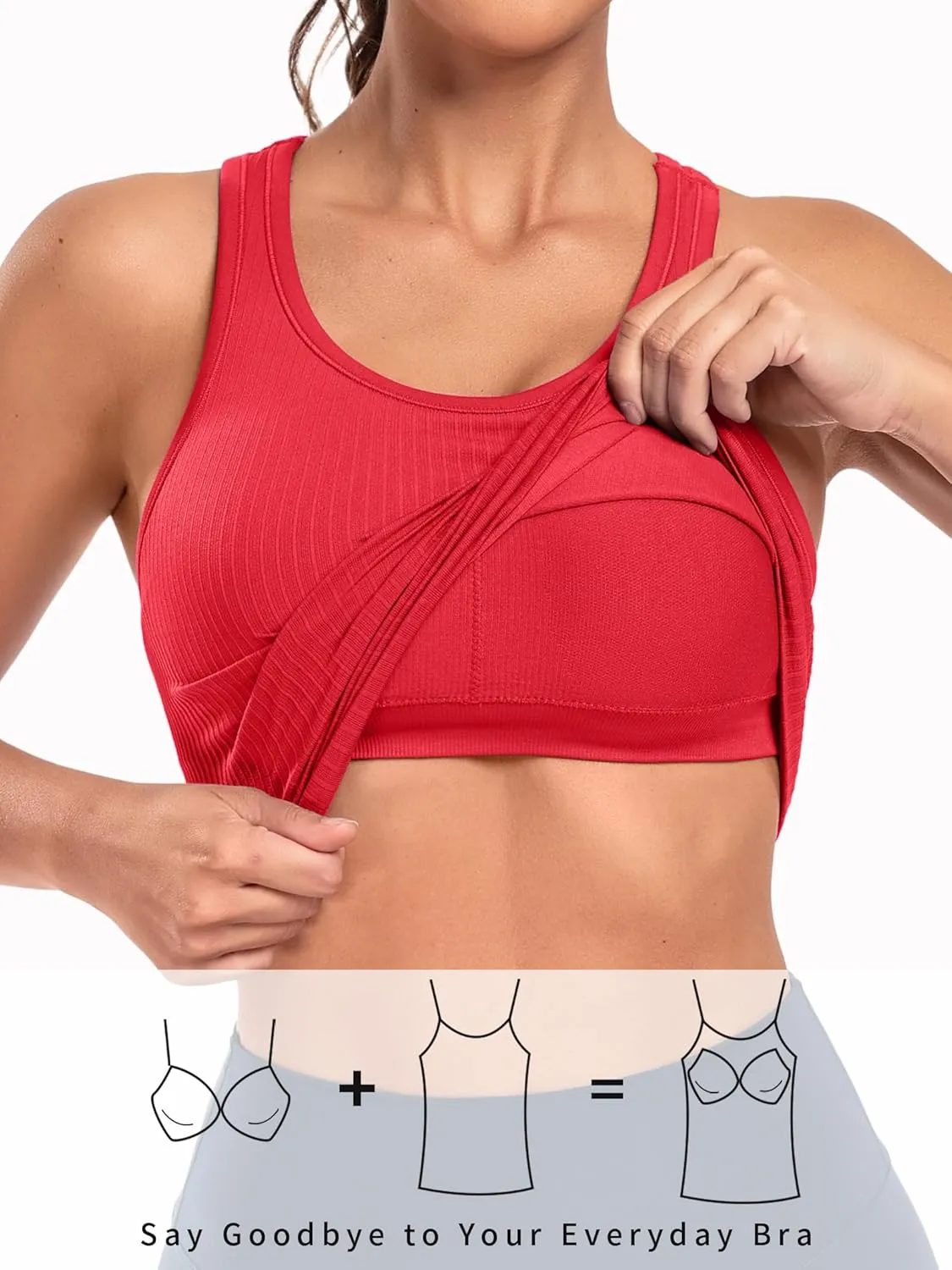ATTRACO Workout Tank Tops for Women with Built in Bra Ribbed Seamless Yoga Tanks Tight Fit