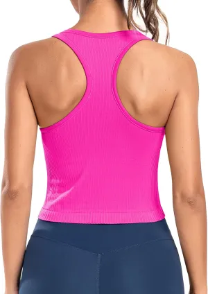 ATTRACO Workout Tank Tops for Women with Built in Bra Ribbed Seamless Yoga Tanks Tight Fit