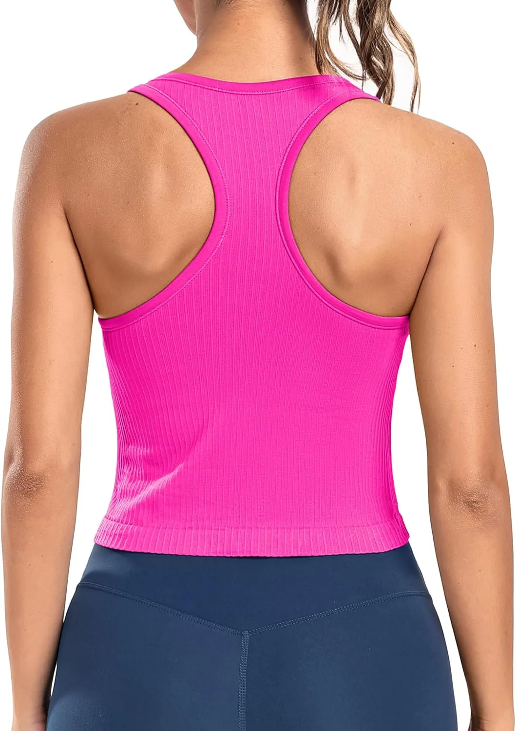 ATTRACO Workout Tank Tops for Women with Built in Bra Ribbed Seamless Yoga Tanks Tight Fit