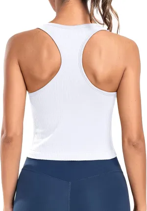 ATTRACO Workout Tank Tops for Women with Built in Bra Ribbed Seamless Yoga Tanks Tight Fit