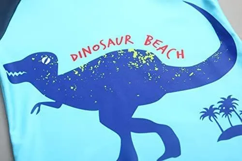 Baby Toddler Boys Two Pieces Swimsuit Set Swimwear Dinosaur Bathing Suit Rash Guards with Hat UPF 50 